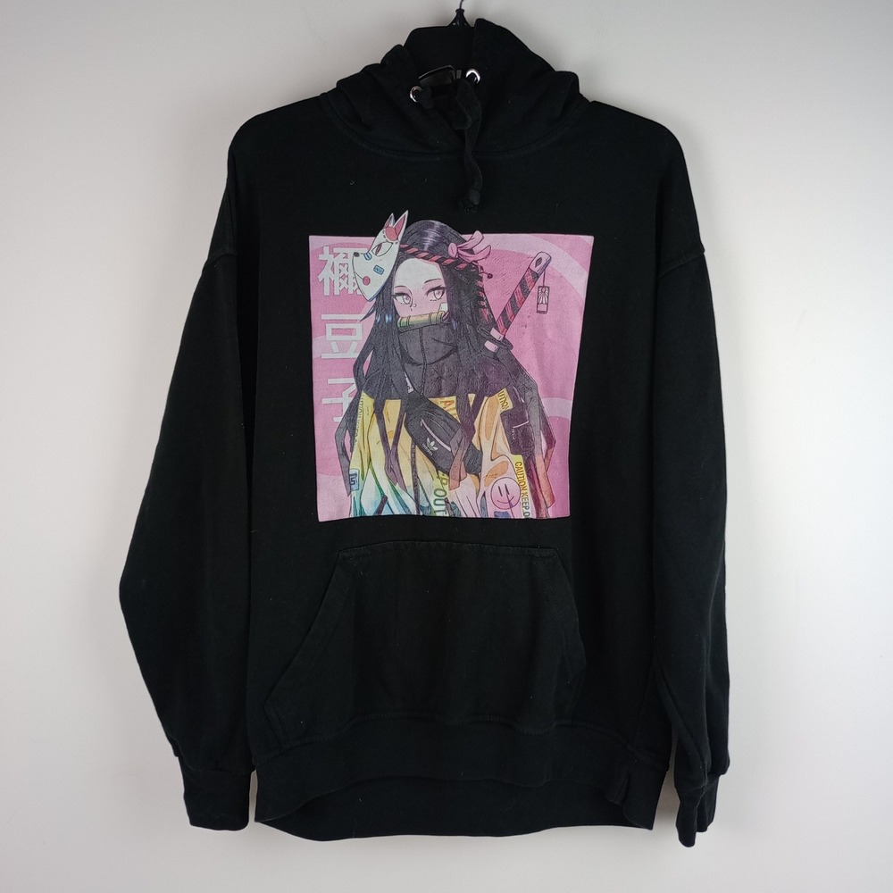 Jon Lauren Mens L Black Nezuko Kamado Demon Slayer Anime Graphic Pullover Hoodie